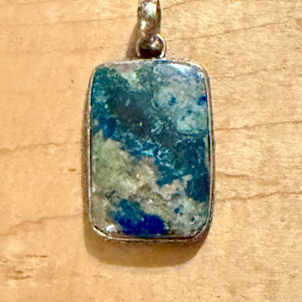 Beautiful Chrysocolla Pendant Necklace - 925 Plated/Stamped